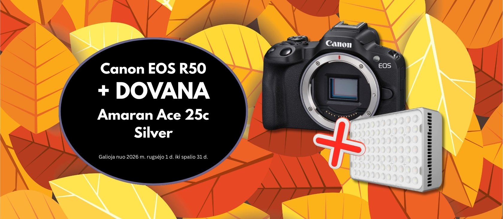📸 Canon EOS R50 + 🎁 DOVANA – Amaran Ace 25c Silver ✨