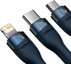3in1 USB cable Baseus Flash Series, USB-C + micro USB + Lightning, 100W, 1.2m (blue)