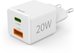 00201991 Fast Charger 1x USB-C 1x USB-A, Mini Charger, PD, 20W, White