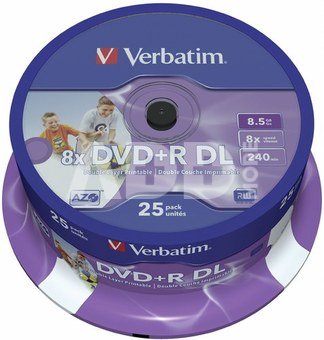 1x25 Verbatim DVD+R Double Layer 8x Speed, printable, 8,5GB