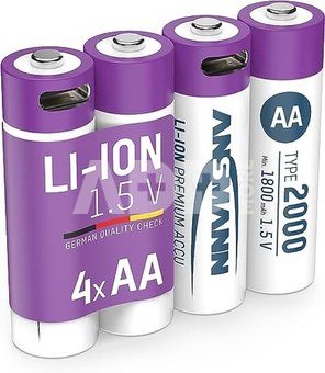 1x4 Ansmann Lithium Akku Mignon AA 1800mAh + Ladekabel 1312-0036