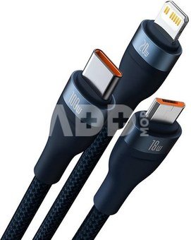 3in1 USB cable Baseus Flash Series 2, USB-C + micro USB + Lightning, 100W, 1.2m (blue)