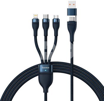 3in1 USB cable Baseus Flash Series 2, USB-C + micro USB + Lightning, 100W, 1.2m (blue)