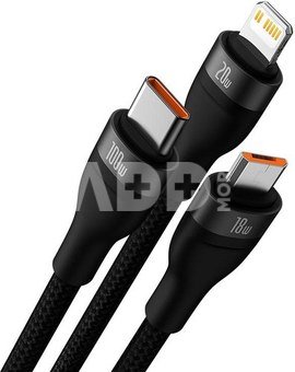 3in1 USB cable Baseus Flash Series 2, USB-C + micro USB + Lightning, 100W, 1.5m (black)