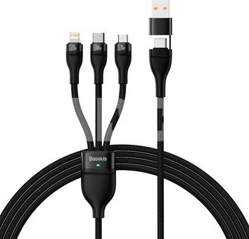 3in1 USB cable Baseus Flash Series 2, USB-C + micro USB + Lightning, 100W, 1.5m (black)