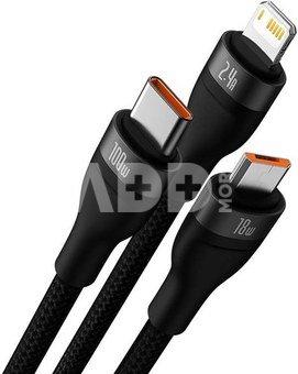 3in1 USB cable Baseus Flash Series, USB-C + micro USB + Lightning, 100W, 1.2m (black)