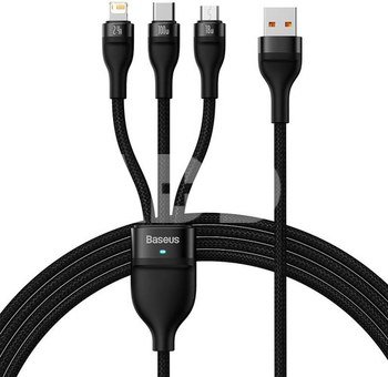 3in1 USB cable Baseus Flash Series, USB-C + micro USB + Lightning, 100W, 1.2m (black)