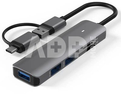 Adapteris USB 3.0 - 3 x USB 3.0, SD, TF
