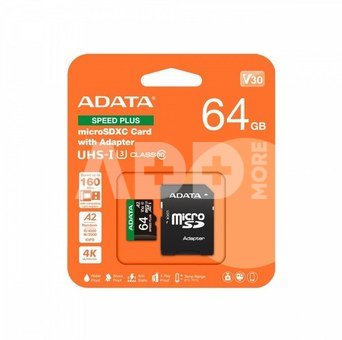 Adata microSD Speed Plus card 64GB UHS1 U3 V30 A2 160/140 MB/s