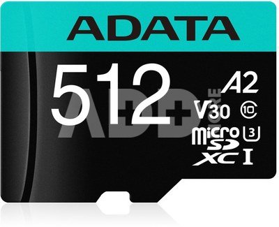 ADATA Premier Pro UHS-I U3 512 GB, micro SDXC, Flash memory class 10, with Adapter