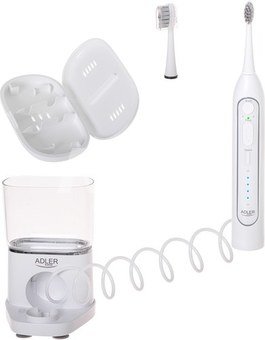 Adler | 2-in-1 Water Flossing Sonic Brush | AD 2180w | Rechargeable | For adults | Number of brush heads included 2 | Number of teeth brushing modes 1 | White