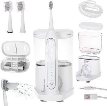 Adler | 2-in-1 Water Flossing Sonic Brush | AD 2180w | Rechargeable | For adults | Number of brush heads included 2 | Number of teeth brushing modes 1 | White