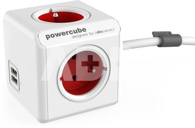 Allocacoc PowerCube Extended USB Red 1,5m cable (FR)