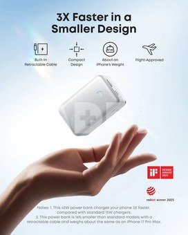 Anker Anker Nano Power Bank (10K, 45W, Built-In Retractable USB-C Cable), White | Anker