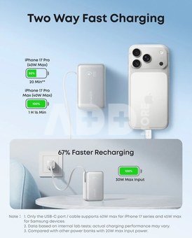 Anker Anker Nano Power Bank (10K, 45W, Built-In Retractable USB-C Cable), White | Anker