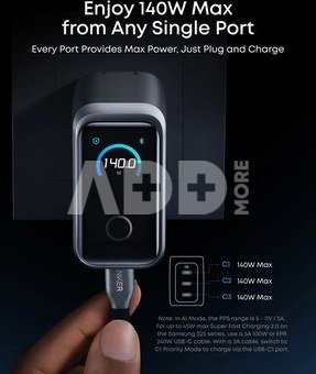 Anker Prime Charger, 3 Ports, 160W, Silver