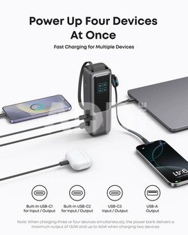 Anker Zolo Powerbank | A1695H11 | 25000 mAh | Built-In USB-C and Retractable Cable) | Grey