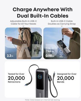 Anker Zolo Powerbank | A1695H11 | 25000 mAh | Built-In USB-C and Retractable Cable) | Grey