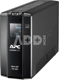 APC Back-UPS Pro, 650VA/390W, Tower, 230V, 6x IEC C13 outlets, AVR, LCD, User Replaceable Battery, Black