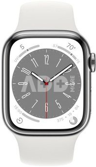 Apple Watch 8 GPS + Cellular 41mm Stainless Steel Sport Band, silver/white (MNJ53EL/A)