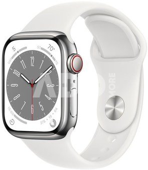 Apple Watch 8 GPS + Cellular 41mm Stainless Steel Sport Band, silver/white (MNJ53EL/A)