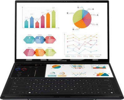 Asus | Zenbook Duo UX8406CA-QL287W | Inkwell Gray | 14 " | OLED | Touchscreen | FHD | 1920 x 1200 pixels | Intel Core Ultra 7 | 255H | 16 GB | LPDDR5X | Solid-state drive capacity 1000 GB | Intel Arc Graphics | Windows 11 Home | 802.11be | Bluetooth version 5.4 | Keyboard language US international | Keyboard backlit | Warranty 24 month(s) | Battery warranty 12 month(s)