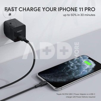 AUKEY Cable CB-CL03 Black nylon Lightning-USB C | 2m | USB Power Delivery USB-PD | certificate MFi Apple