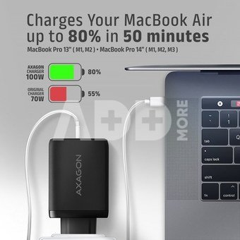 AXAGON ACU-DPQ100 GaN Wall charger 100W, 3x port (USB-A + dual USB-C), PD3.0/PPS/QC4+/Apple