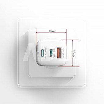 AXAGON ACU-DPQ65W GaN Wall charger 65W, 3x port (USB-A + dual USB-C), PD3.0/PPS/QC4+/Apple