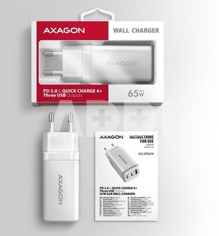 AXAGON ACU-DPQ65W GaN Wall charger 65W, 3x port (USB-A + dual USB-C), PD3.0/PPS/QC4+/Apple