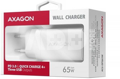 AXAGON ACU-DPQ65W GaN Wall charger 65W, 3x port (USB-A + dual USB-C), PD3.0/PPS/QC4+/Apple