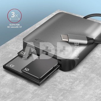 AXAGON Aluminum high-speed USB-C 3.2 Gen 1 memory card reader, 3 slots | CRE-S3C
