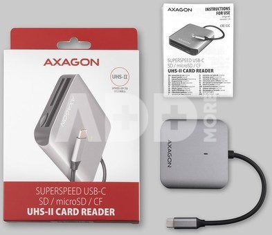 AXAGON Aluminum high-speed USB-C 3.2 Gen 1 memory card reader, 3 slots | CRE-S3C