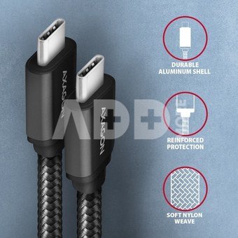 AXAGON BUCM3-CM30AB SPEED cable USB-C <-> USB-C, 3m, USB 3.2 Gen 1, PD 60W 3A, ALU, braid