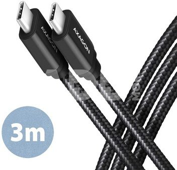 AXAGON BUCM3-CM30AB SPEED cable USB-C <-> USB-C, 3m, USB 3.2 Gen 1, PD 60W 3A, ALU, braid