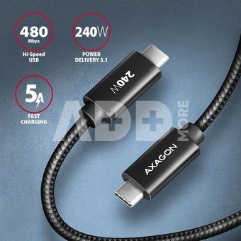 AXAGON BUCM2-CM20AB CHARGE cable USB-C <-> USB-C, 2m, Hi-Speed USB, PD 240W 5A, ALU, braid