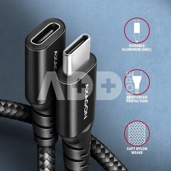 AXAGON BUCM32-CF05AB extensions cable USB-C (M) <-> USB-C (F), 0.5m, USB 20Gbps PD 240W 5A