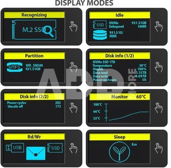 AXAGON External USB-C 10Gbps metal box with info display for M.2 NVMe and SATA SSD | EEM2-SD2