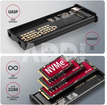 AXAGON External USB-C 10Gbps metal box with info display for M.2 NVMe and SATA SSD | EEM2-SD2