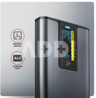 AXAGON External USB-C 10Gbps metal box with info display for M.2 NVMe and SATA SSD | EEM2-SD2