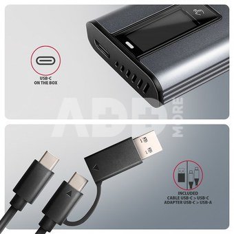 AXAGON External USB-C 10Gbps metal box with info display for M.2 NVMe and SATA SSD | EEM2-SD2