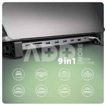 AXAGON HMC-10HLS USB hub 10in1 5Gbps,4xUSB,HDMI,LAN,SD