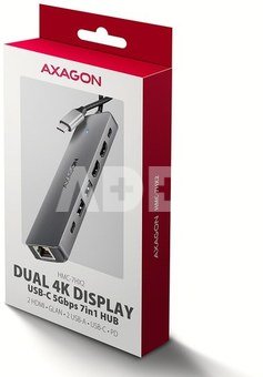 AXAGON HMC-7HX2 USB hub 7in1 5Gbps 2xHDMI GLAN USB-C