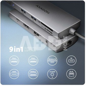AXAGON HMC-8HLSA USB hub 8in1 5Gbps HDMI audio LAN PD