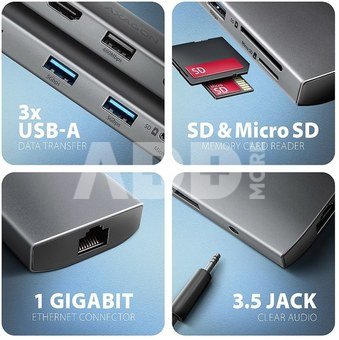 AXAGON HMC-8HLSA USB hub 8in1 5Gbps HDMI audio LAN PD
