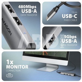 AXAGON HMC-H3A USB hub 4in1 5Gbps HDMI 3xUSB-A USB-