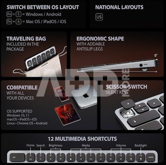 AXAGON HMC-KB-US USB hub 8in1 5Gbps keyboard HDMI PD