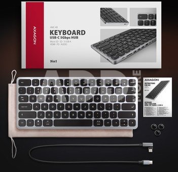 AXAGON HMC-KB-US USB hub 8in1 5Gbps keyboard HDMI PD