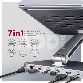 AXAGON HMC-STND USB hub 6in1 ALU stand for laptop