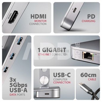 AXAGON HMC-STND USB hub 6in1 ALU stand for laptop